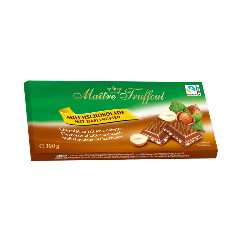 Maitre Truffout Milk Chocolate With Hazelnut 100Gr - Eden's Market